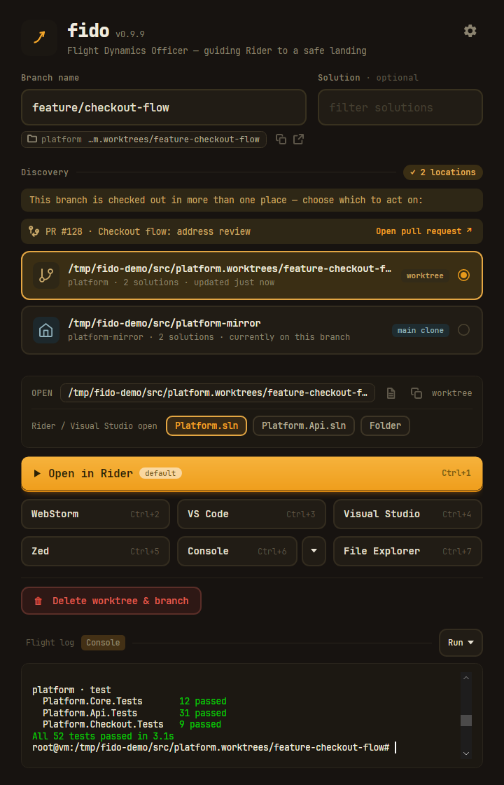 The Console tab in Fido's own palette