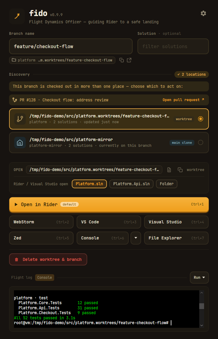 The Console tab running the branch's build script